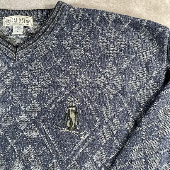 90’s Grand Slam Hand Framed Grandpa Style Golf Cozy Blue Knit Sweater - Picture 4 of 5